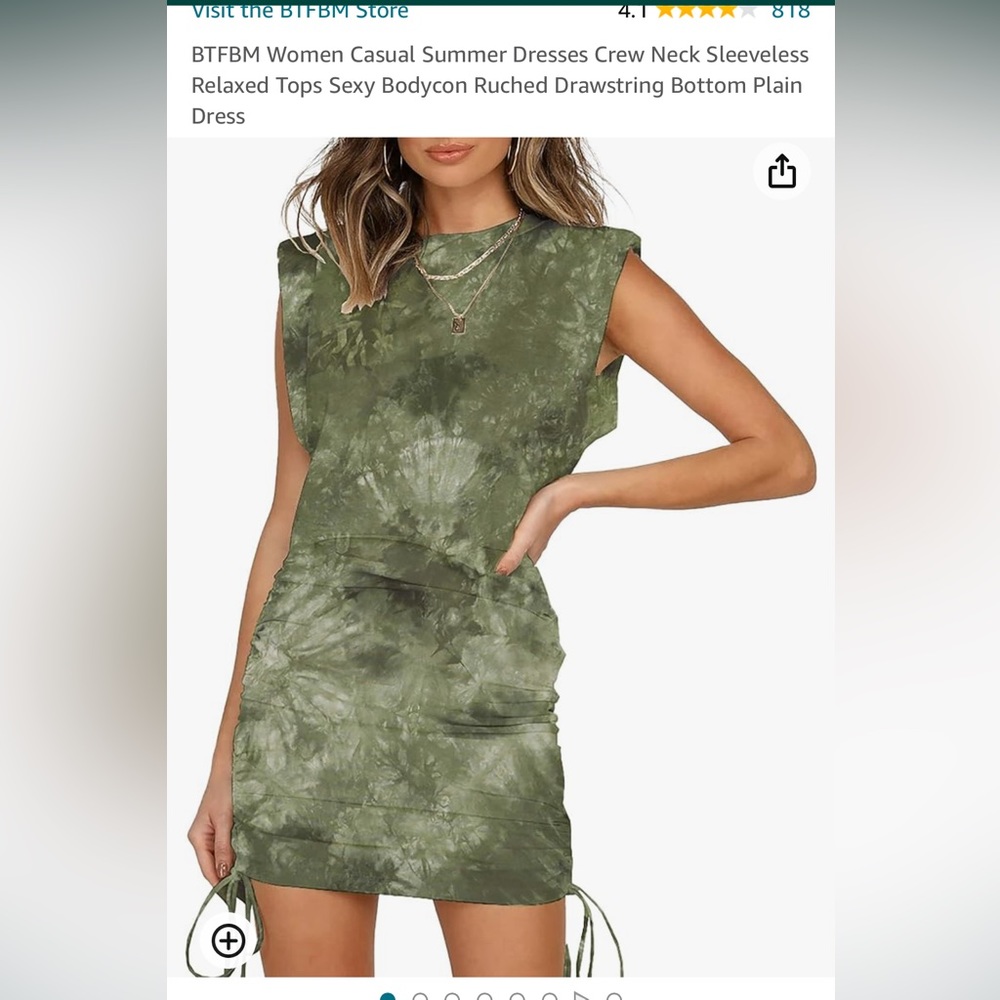 Green Tie-Dye Ruched Dress